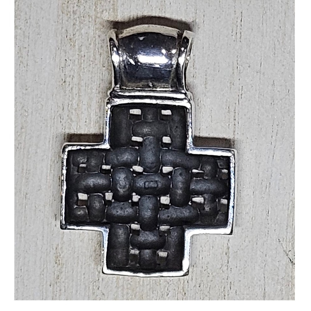 925 Sterling Silver Basket Weave Cross Pendant Chunky Woven Statement Charm - Picture 3 of 3